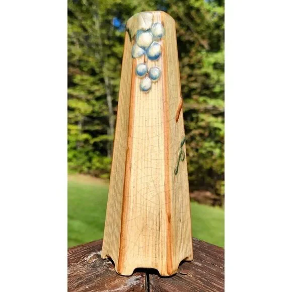 Antique Weller Pottery Klyro Hexagon Bud Vase Blue Grapes Pink Red Flowers 7.5" - Picture 2 of 7